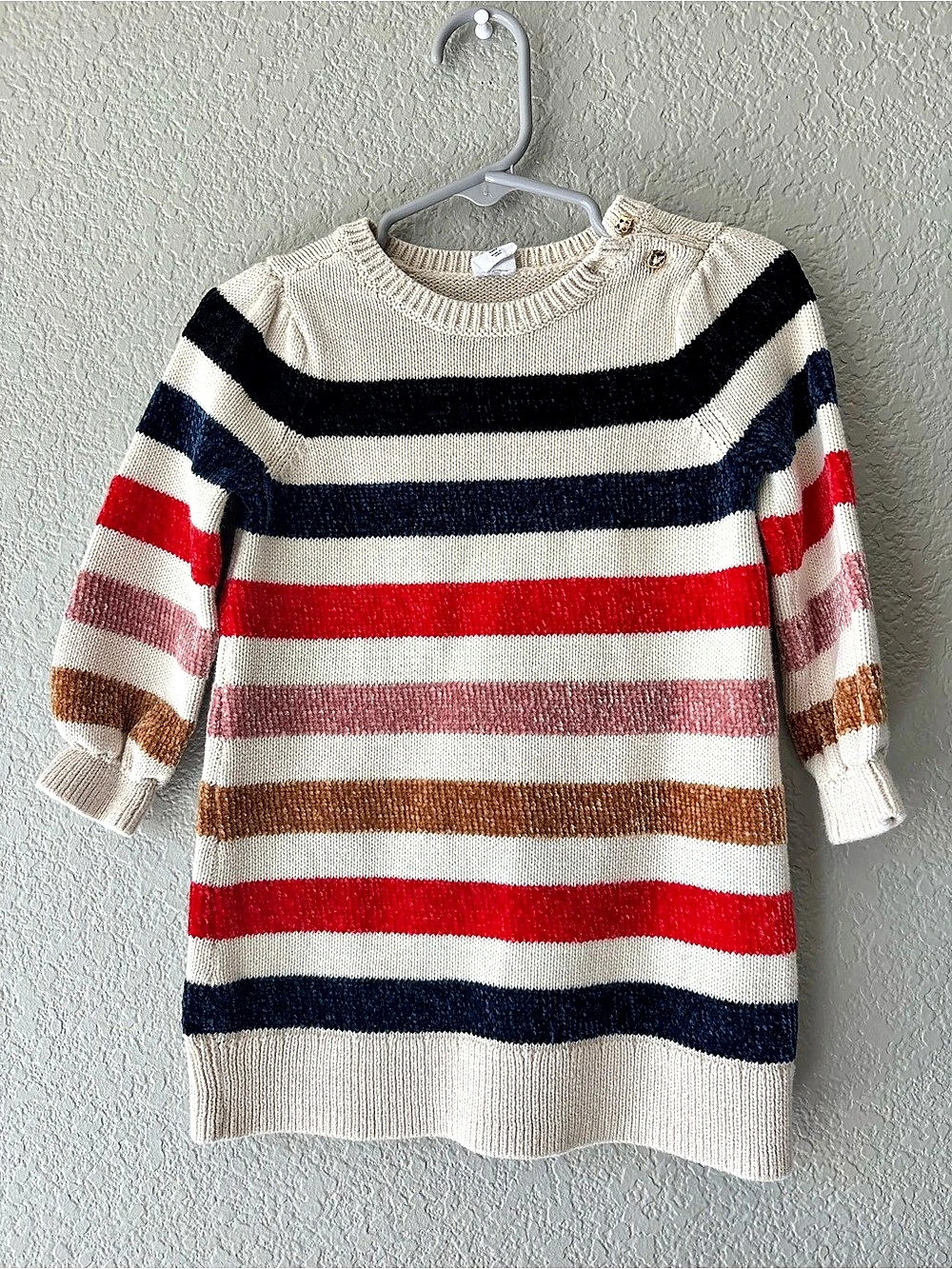 Gap Baby Striped Sweater Dress Cream & Red 18-24 Months
